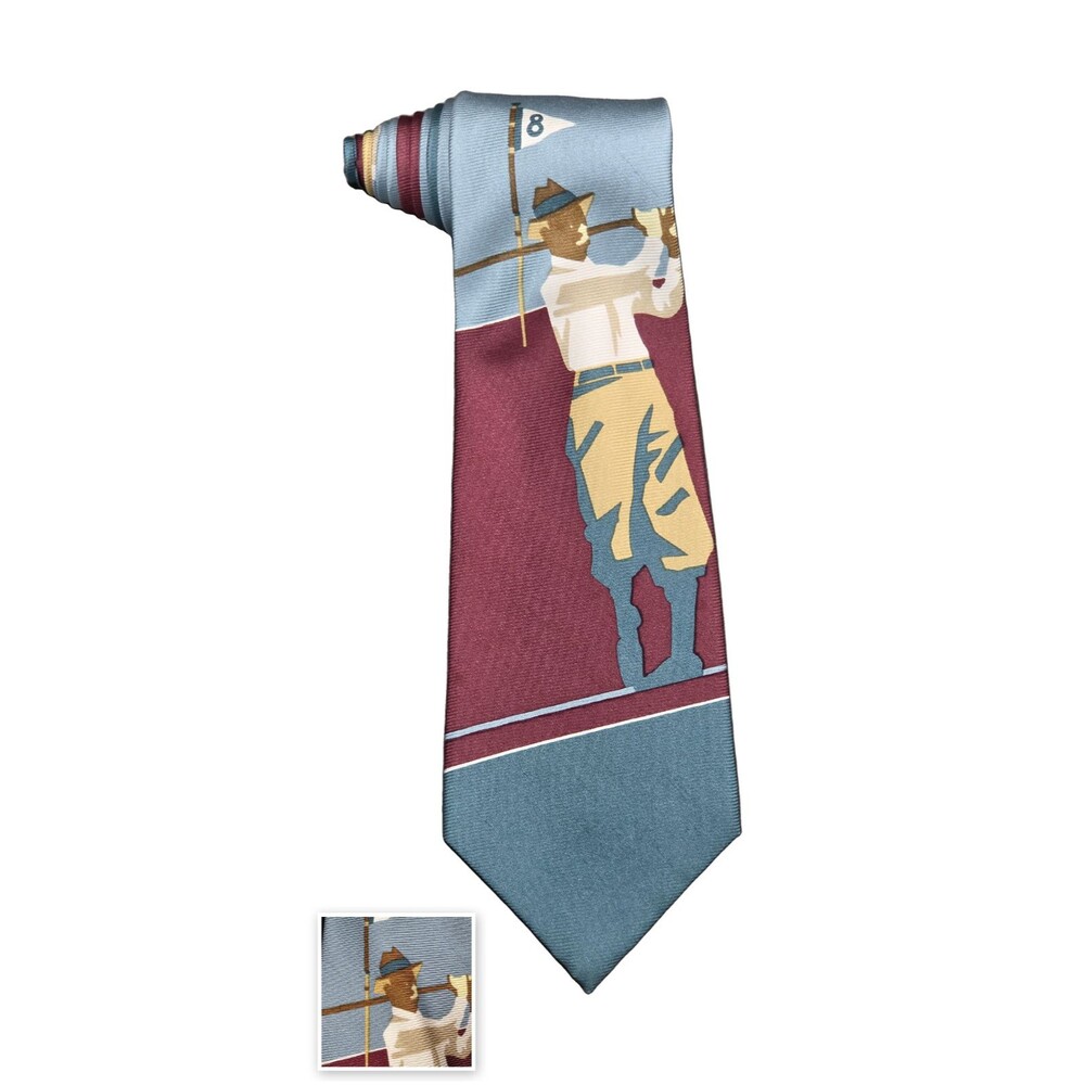 Nautica Hand Printed in Italy 100% Silk Men's Golf Inspired Neck Tie 8th Hole